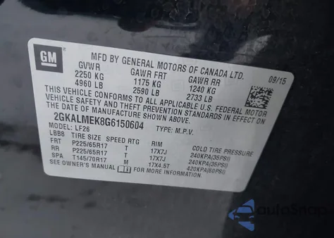 2016 GMC Terrain Sle-1 z USA, uszkodzony, nr VIN 2GKALMEK8G6150604